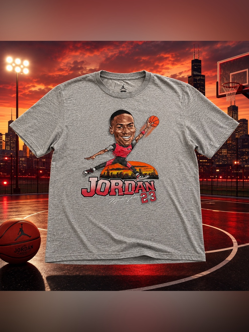 Jordan 23 Caricature Graphic Tee Gray Dri-FIT Basketball Shirt Large